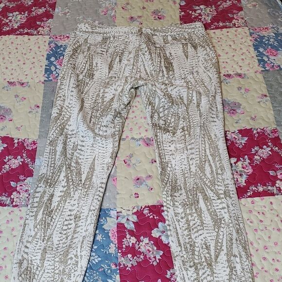 Free People Off-White & Gold Splatter Print Zip Ankle Crop Jeans Pants, Sz 29 - Picture 7 of 8